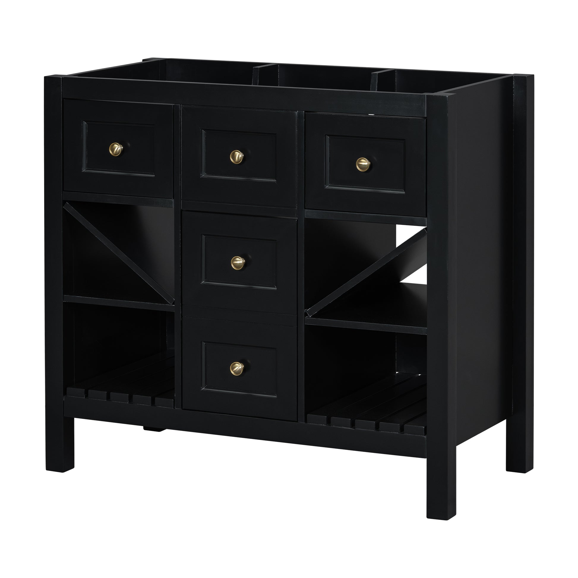 36'' Bathroom Vanity Without Sink, Solid Wood Frame Bathroom Storage Cabinet, Freestanding Vanity With 5 Drawers& Soft Closing Doors Not Include Basin Sink Black Bathroom Solid Wood Mdf