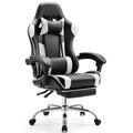 Video Game Desk Chair Ergonomic Computer With Footrest And Comfy Lumbar Support, Pu Leather Recliner With Headrest, Fixed Up Armrest, Height Adjustable With 360 Swivel, For Adults, White Black White Faux Leather