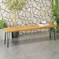 Zion Industrial Wood And Metal Rectangular Bench Teak Wood