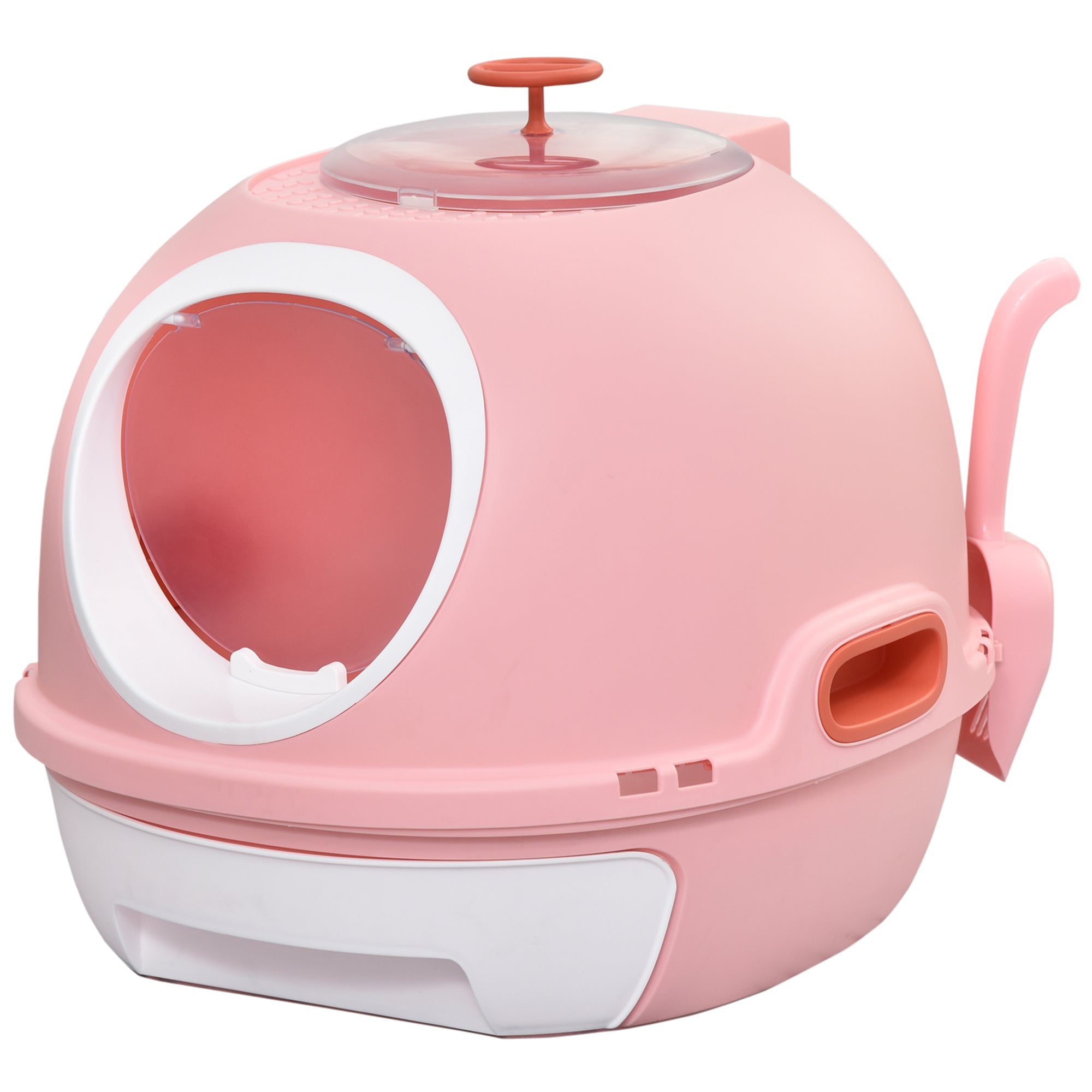 Pawhut Covered Litter Box, Litter Box With A Lid, Scoop Enclosed Drawer & Skylight For Cats That'S Easy To Clean, Pink Pink Plastic