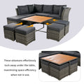 Patio Furniture Set, 10 Piece Outdoor Conversation Set, Coffeetable With Ottomans, Solid Wood Coffee Table Grey Rattan
