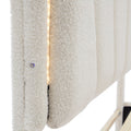 Full Size Upholstered Flower Shape Bed, Elegant Flowers Headboard With Led Light Strip, Sherpa Fabric Platform Bed With Wooden Slats Support, White Full White Wood