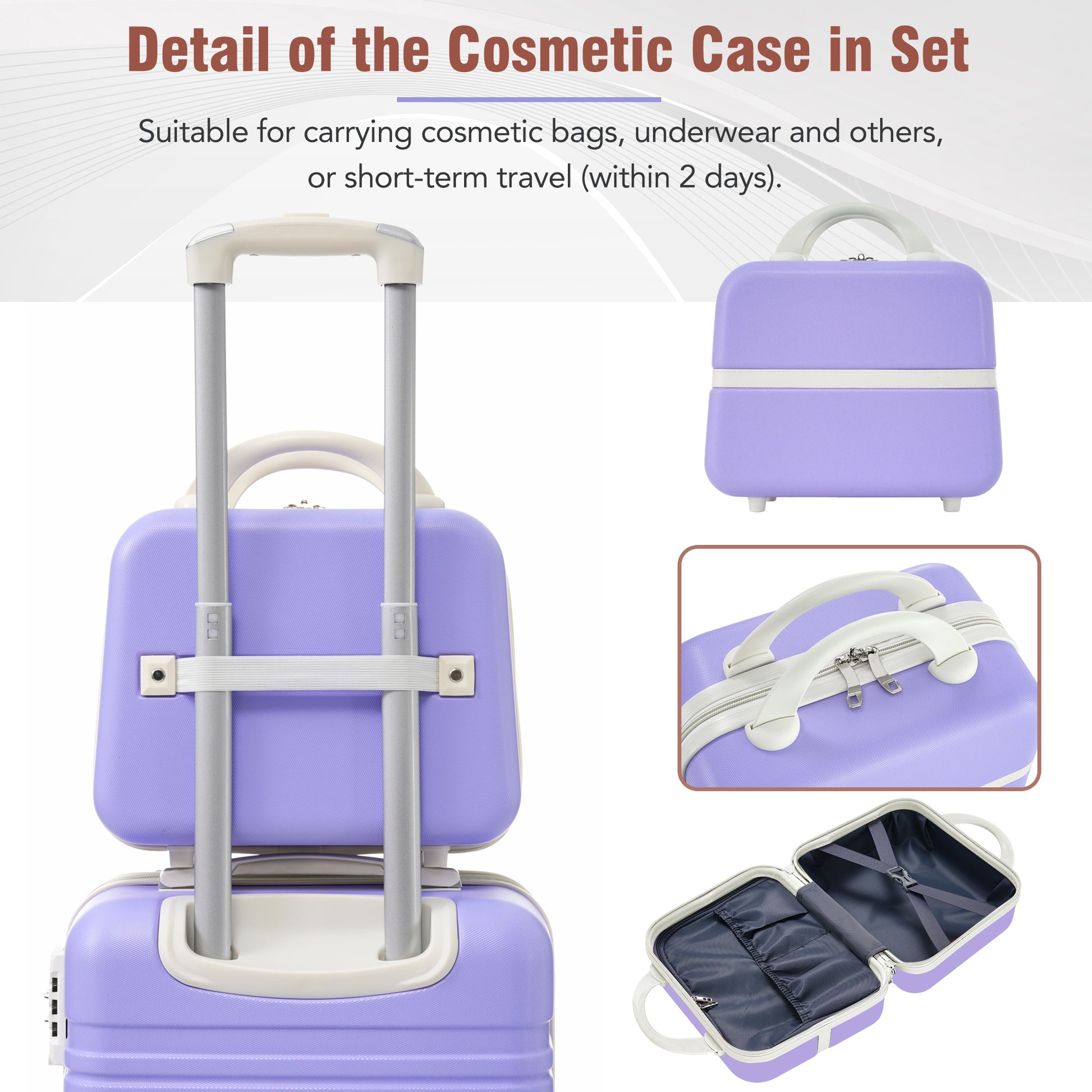 Hardshell Luggage Sets 4 Pieces 20" 24" 28" Luggages And Cosmetic Case Spinner Suitcase With Tsa Lock Lightweight Purple Abs