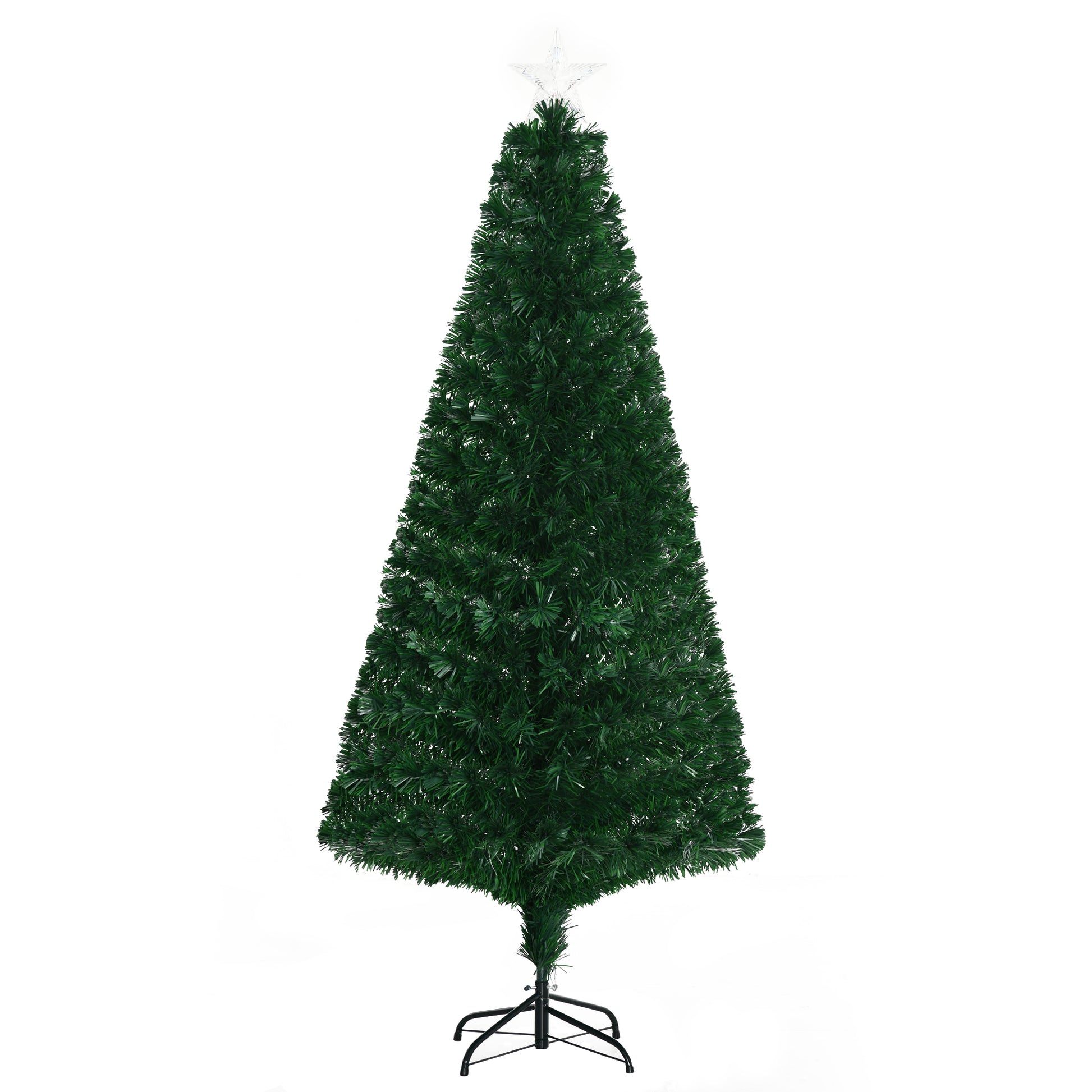 Homcom 6' Tall Douglas Fir Pre Lit Artificial Christmas Tree With Realistic Branches, 24 Multi Color Led Lights, Fiber Optics And 230 Tips Green Plastic