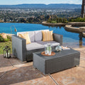 Florence Sofa & Table Grey Silver Rattan Waterproof Fabric Metal