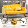 Coolmore Modern Velvet Loveseat Sofacomfy Upholstered 2 Seater Sofa With Gold Metal Legs, Small Loveseat Accent Couch For Living Bedroom Leisure Areas Yellow Velvet Yellow Foam Polyester 2 Seat