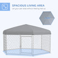 Pawhut 6.9' X 6.1' X 4.9' Dog Kennel Outdoor Dog Run With Waterproof, Uv Resistant Roof, Lockable Door, For Medium And Large Sized Dogs, Silver Silver Steel