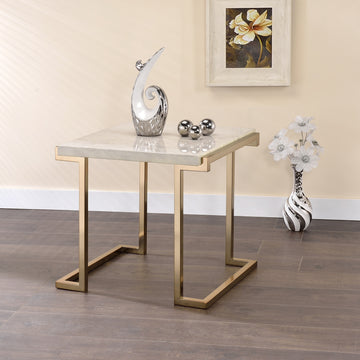 White And Champagne Sled Base End Table White Gold Primary Living Space Contemporary Rectangular Wood Metal Sled