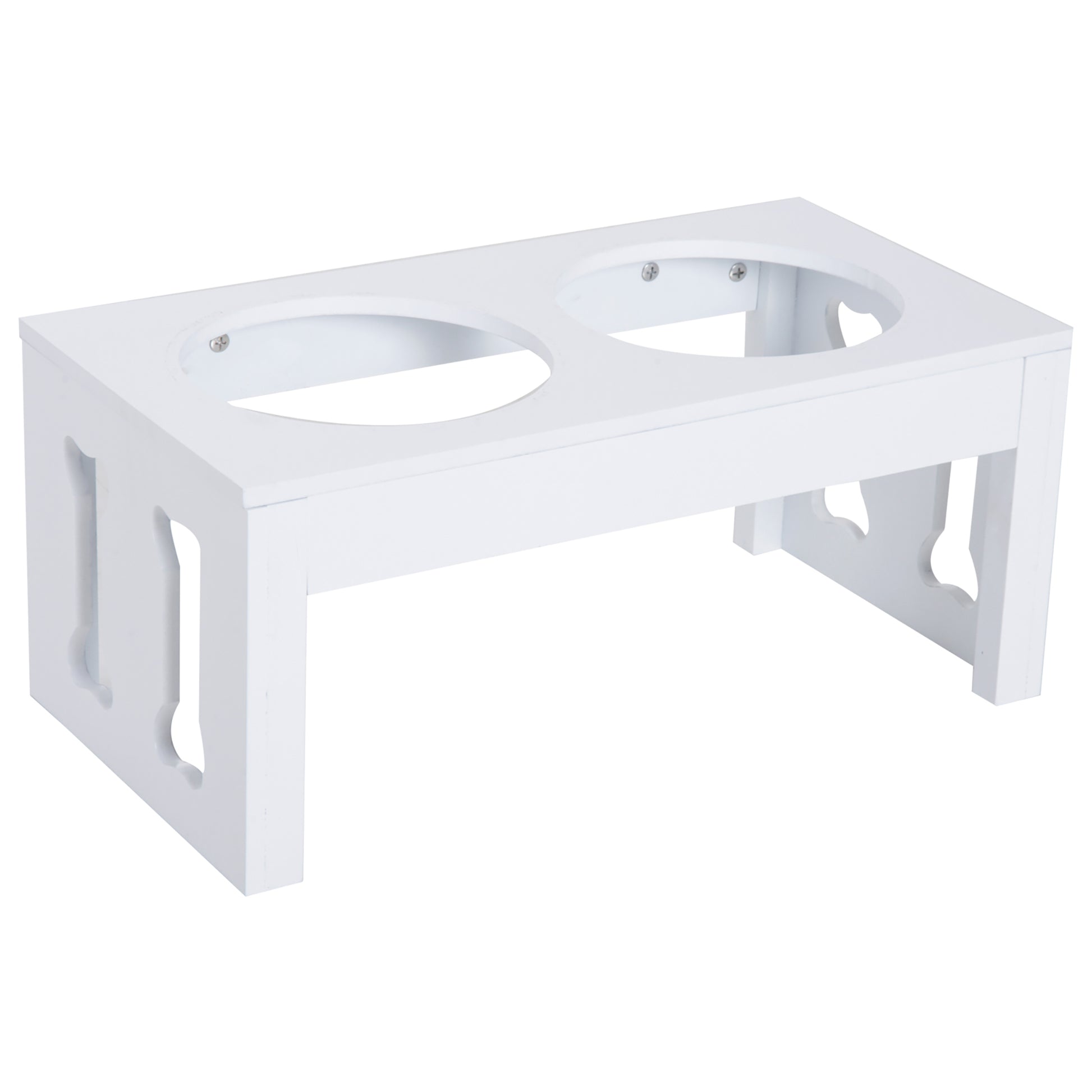 Pawhut 23" Modern Decorative Dog Bone Wooden Heavy Duty Pet Food Bowl Elevated Feeding Station White White Mdf