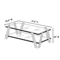 Modern Stainless Steel Coffee Table Set Set Of 3 , Double Layer Clear Tempered Glass Table Top, Coffee Table & Two End Side Table 3 Pieces Sets For Living Room Home Office, Silver Clear,Silver