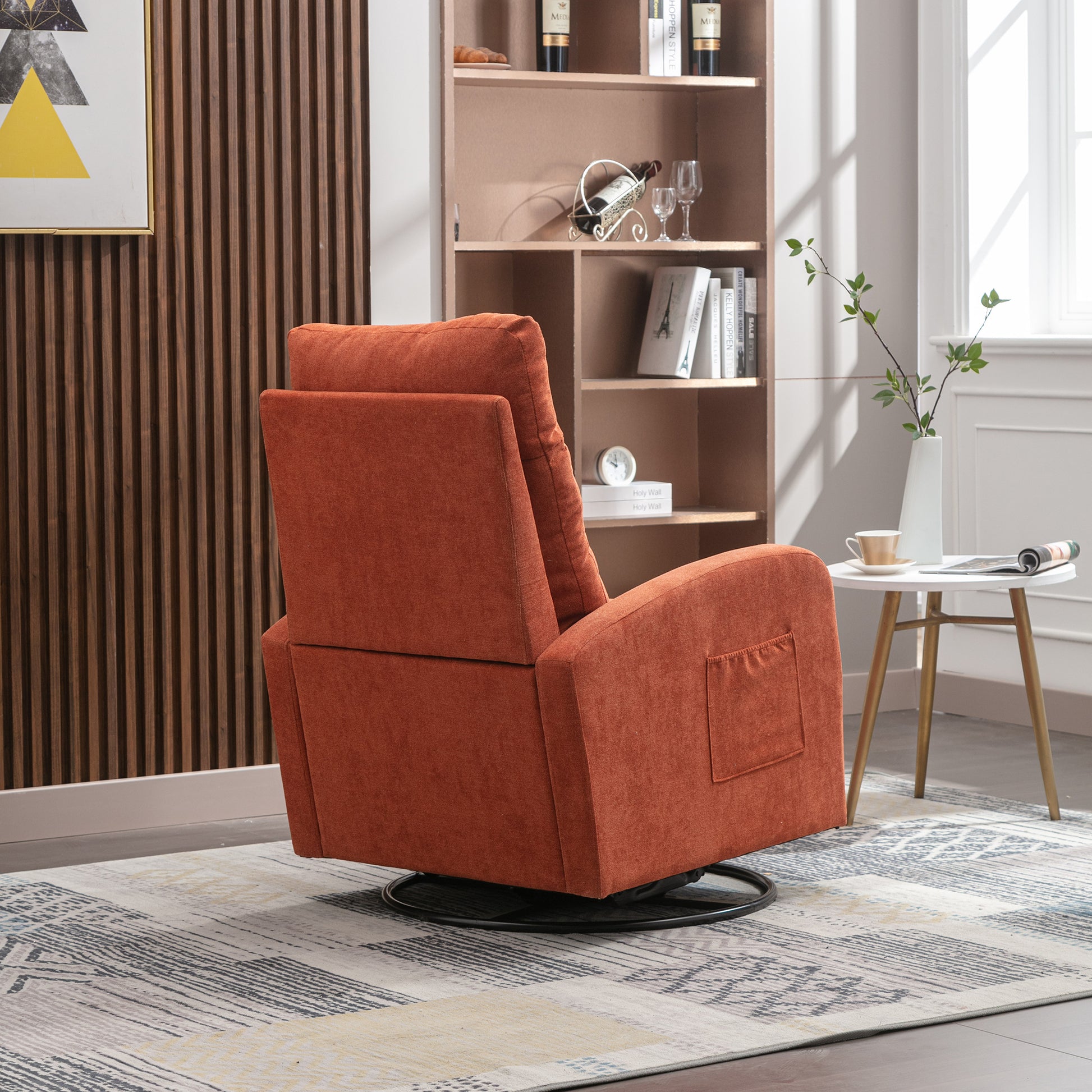 Jiada Upholstered Swivel Glider.Rocking Chair For Nursery In Orange.Modern Style One Left Bag Orange Primary Living Space Foam Metal