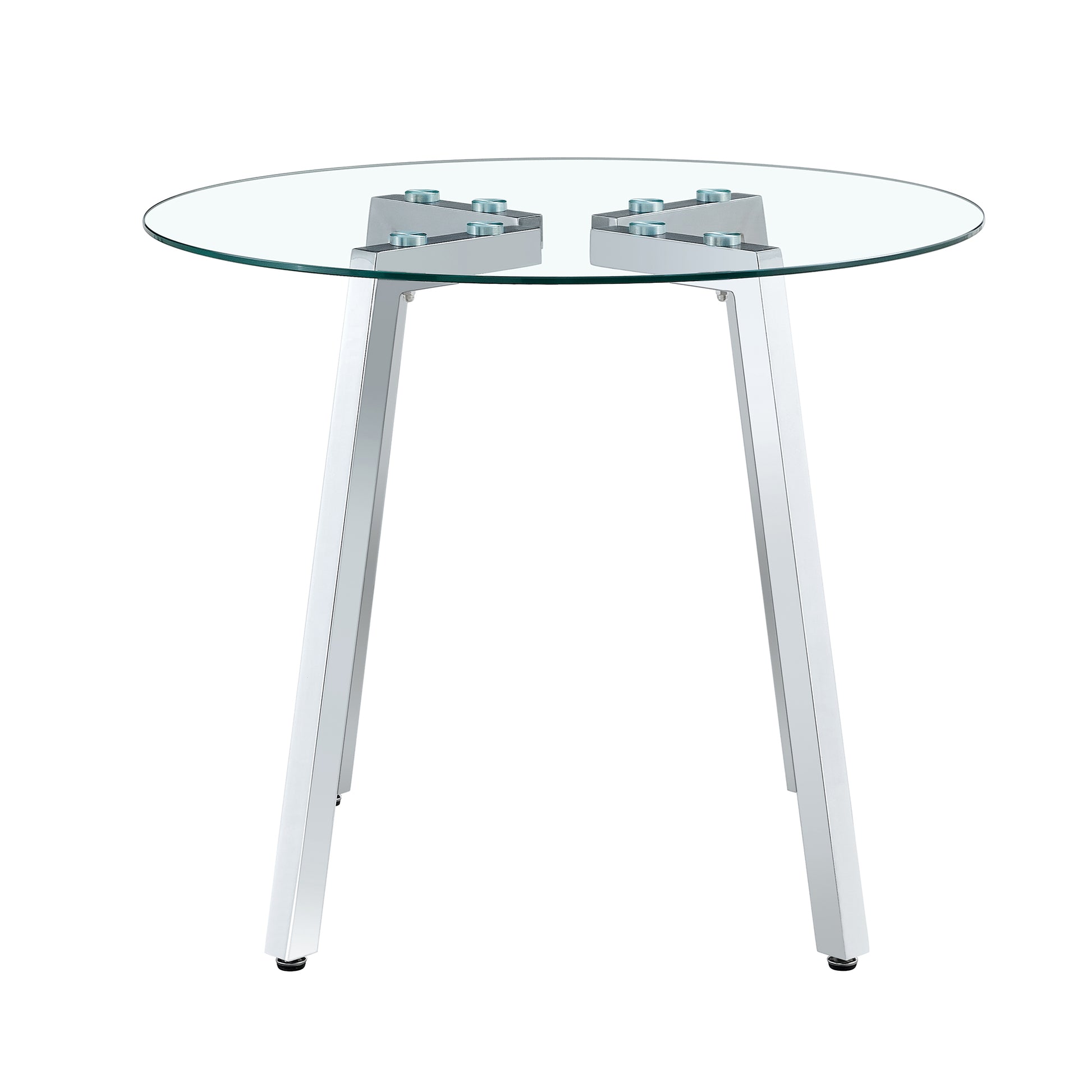 Modern Luxurious Round Tempered Glass Dining Table With Silver 7 Shaped Metal Legs,Suitable For Family Meals, Office Conferences, Or As A Casual Coffee Table For Various Occasions.36*36*29.5 Silver