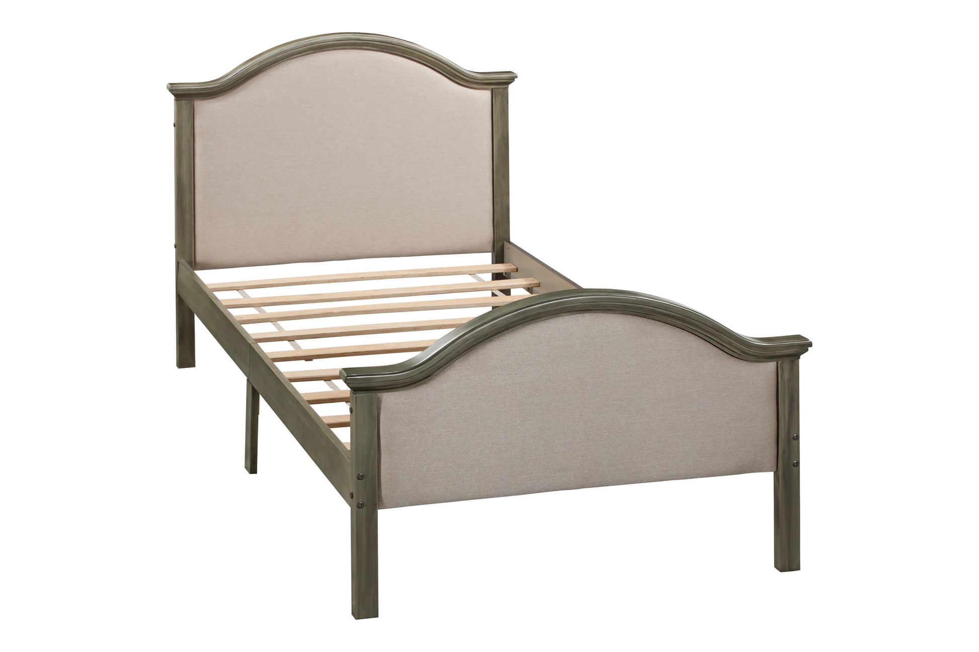 Twin Bed With Upholstered Headboard And Footboard, With Slats,Grey Twin Grey Bedroom American Design Pine