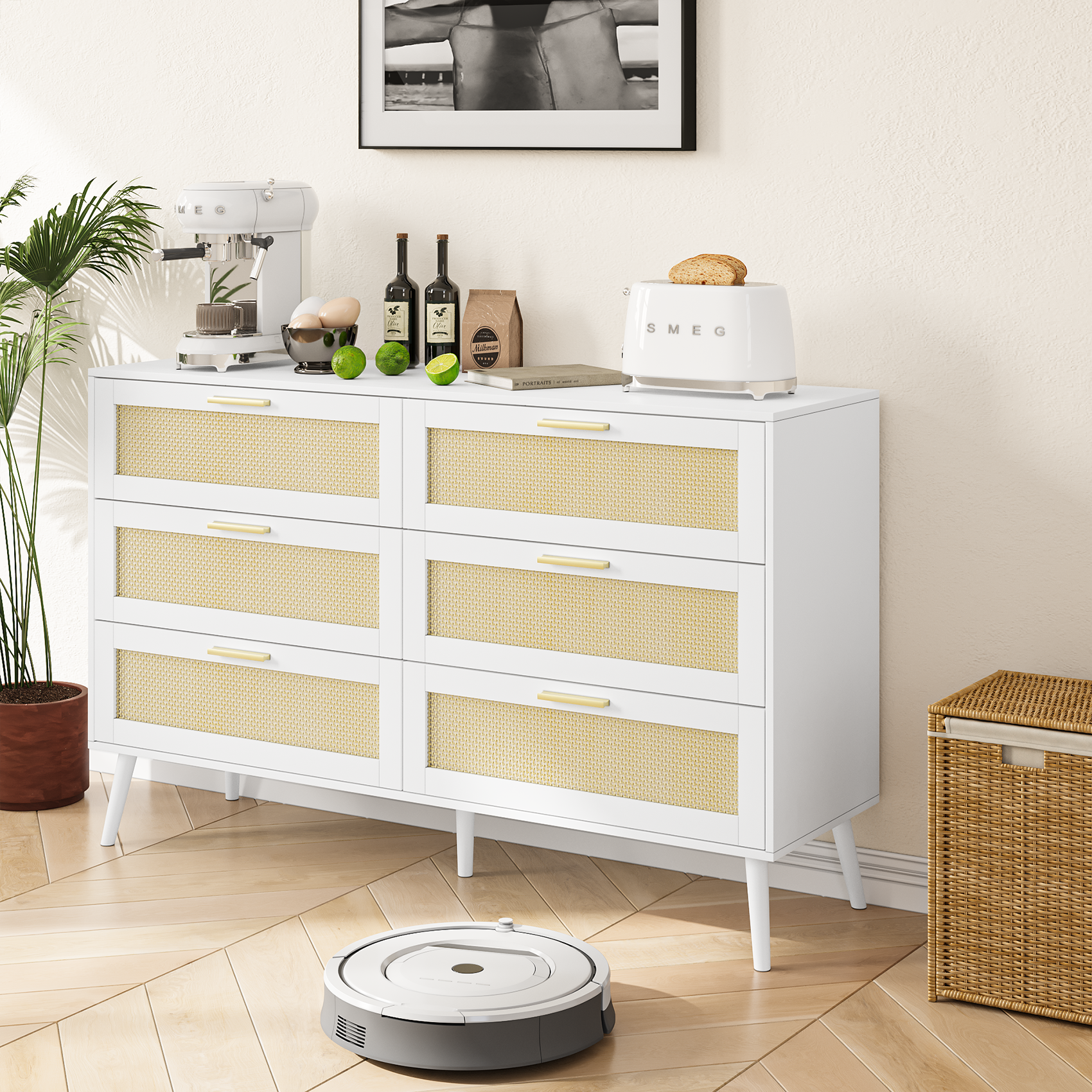 White Rattan 6 Drawers Chest Of Dressers For Bedroom Modern 6 Drawer D White Rattan 6 Drawers Chest Of Dressers For Bedroom Modern 6 Drawer D