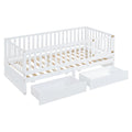Twin Size Wood Daybed With Fence Guardrails And 2 Drawers, Split Into Independent Floor Bed & Daybed, White Old Sku :Lp000881Aak Twin White Solid Wood Mdf