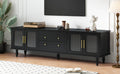 Retro Design Tv Stand With Fluted Glass Doors For Tvs Up To 78'', Practical Media Console With 2 Drawers And Cabinets, Elegant Entertainment Center For Living Room, Black Black Primary Living Space 70 79 Inches 70 79 Inches Particle Board