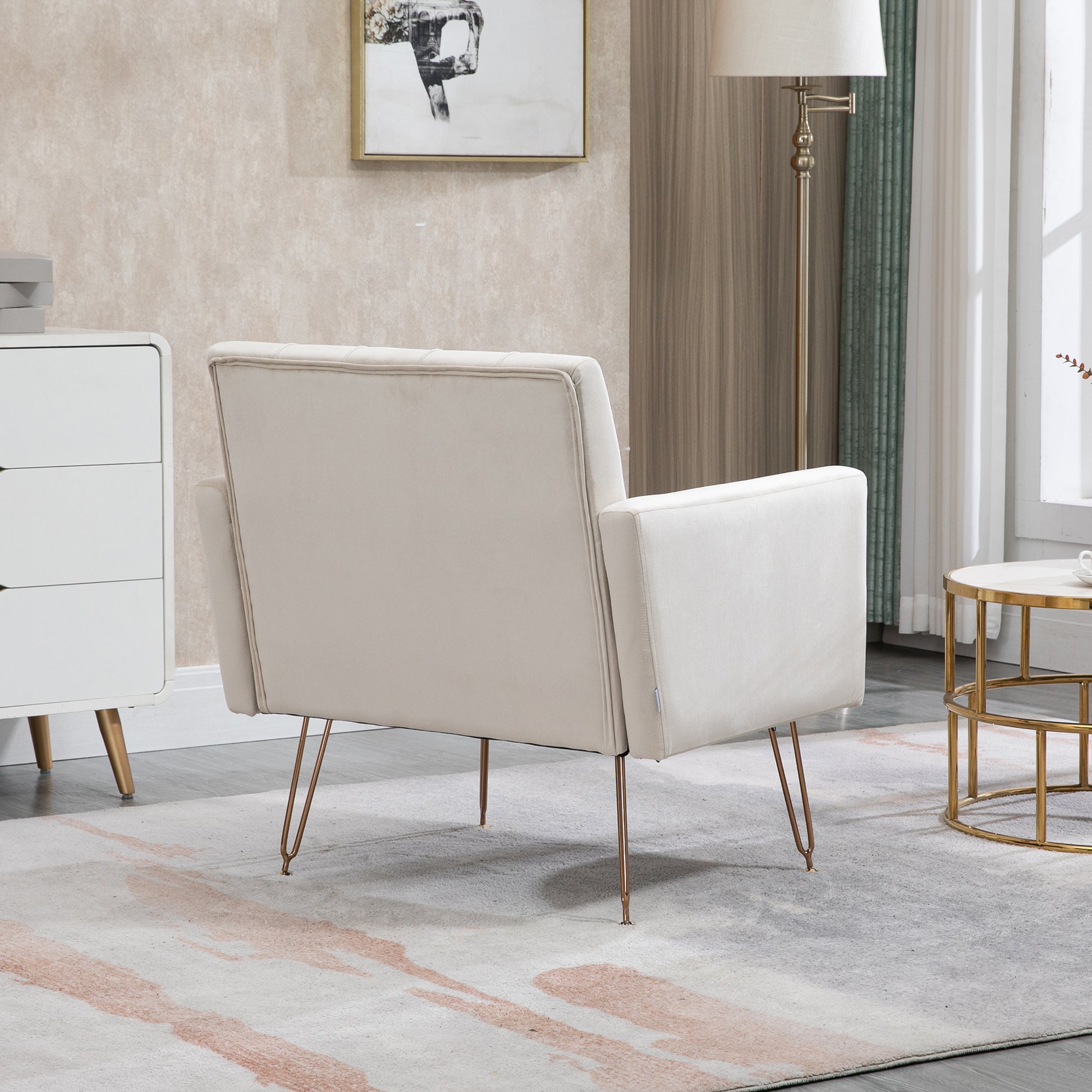 Coolmore Velvet Armchair Single Sofa Modern Tufted Upholstered Side Reading Chairs With Arm And Gold Metal Leg For Living Room Bedroom Beige Beige Foam Velvet