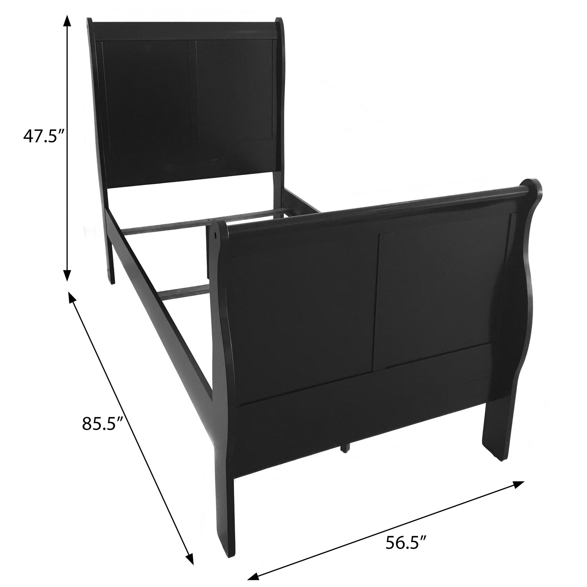 Black Full Sleigh Bed Box Spring Required Full Black Wood Traditional Wood