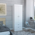 Lisboa Armoire, Rod, Double Door, Two Drawers, Metal Handles White White Particle Board