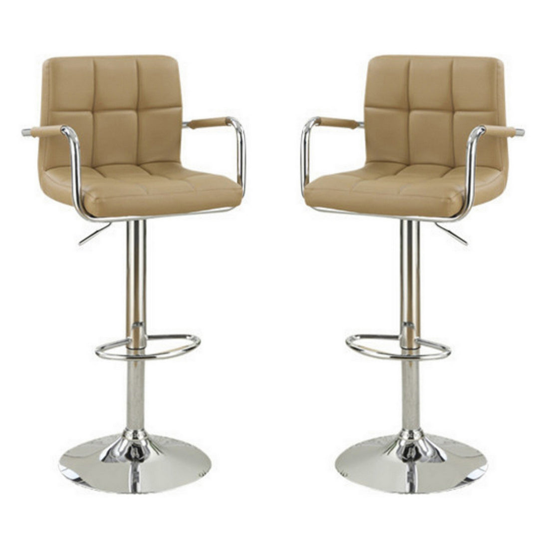 Arm Chair Style Bar Stool With Gas Lift Brown And Silver Set Of 2 Brown Mdf