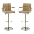 Arm Chair Style Bar Stool With Gas Lift Brown And Silver Set Of 2 Brown Mdf