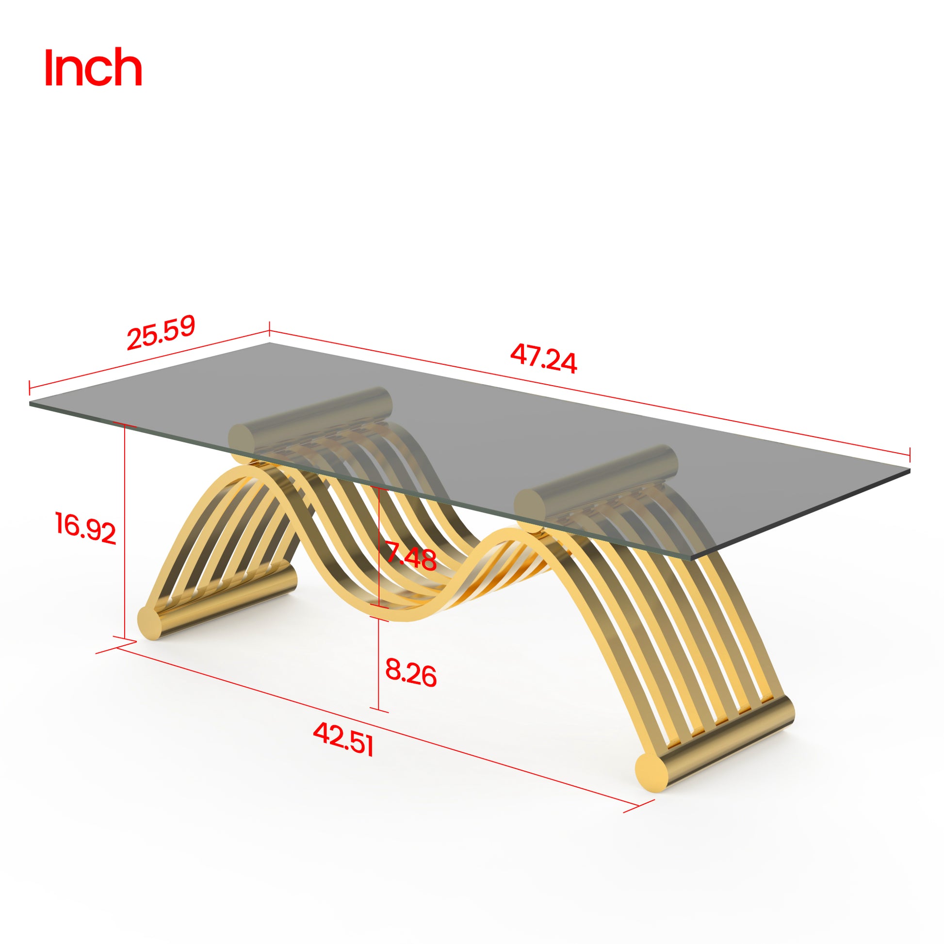 Modern Design Gold Stainless Steel Frame Coffee Table Water Tempered Glass Coffee Table For Bedroom Living Room Gold Modern Open Storage Rectangular Stainless Steel,Tempered Glass