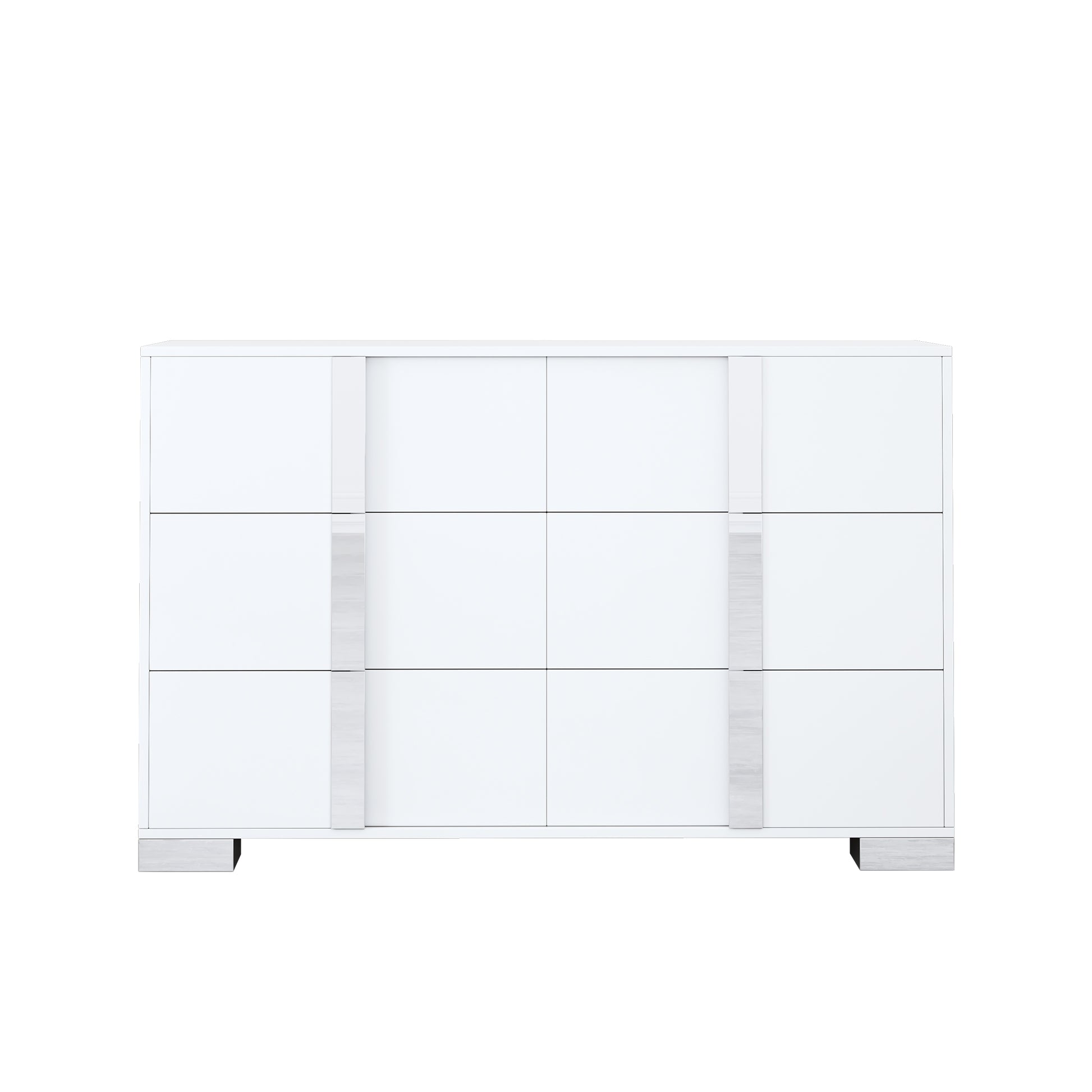 Elegant Modern Dresser With Metal Handle,Mirrored Storage Cabinet With 6 Drawers For Bedroom,Living Room,White White Mdf Metal