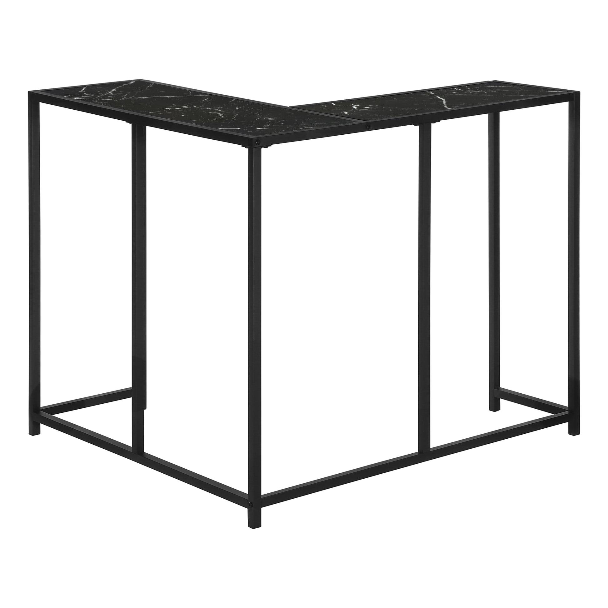 Accent Table, Console, Entryway, Narrow, Corner, Living Room, Bedroom, Black Marble Look Laminate, Black Metal, Contemporary, Modern Black Particle Board