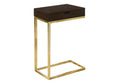 Accent Table, C Shaped, End, Side, Snack, Storage Drawer, Living Room, Bedroom, Brown Laminate, Gold Metal, Contemporary, Modern Espresso Particle Board