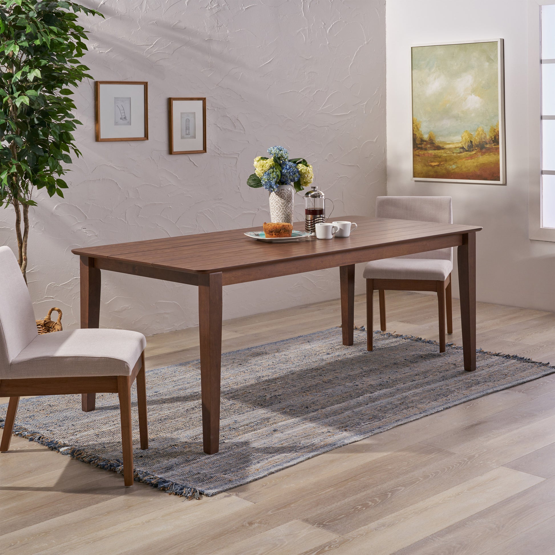 Dining Table With Square Leg Walnut Solid Wood Mdf