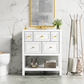 30'' Bathroom Vanity With Resin Sink Combo, Free Standing Single Vanity Set With 5 Drawers, Solid Wood Frame Bathroom Storage Cabinet, White 4 White 1 Bathroom Freestanding Modern Solid Wood Mdf Resin Painted