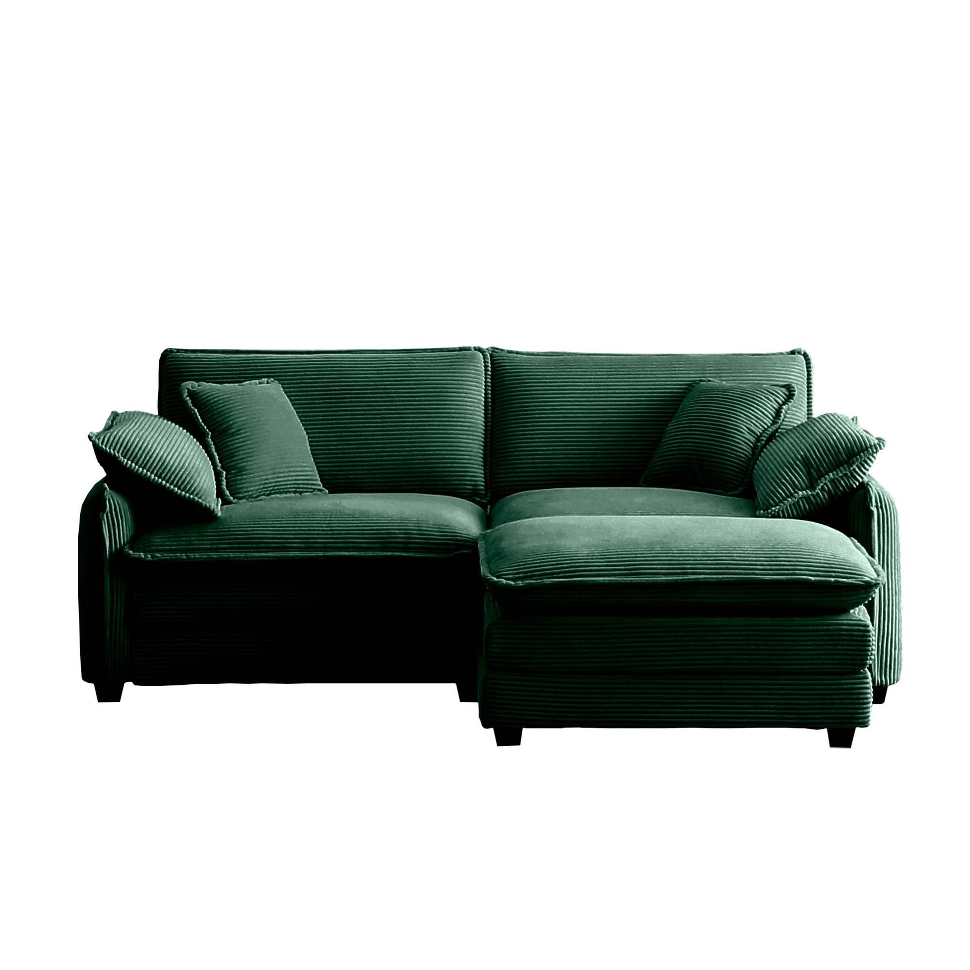 Two Seater Sofa With One Footrest, L Shaped 2 Seater Sofa With Ottoman For Small Living Spaces,Green Corduroy Green Corduroy 2 Seat