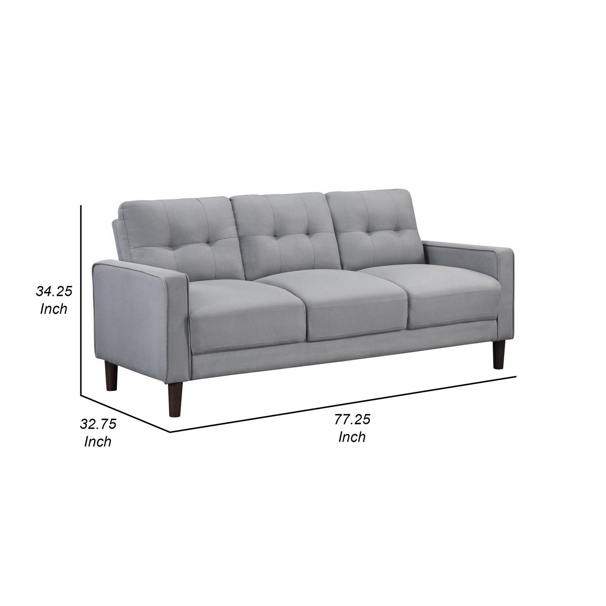 Bow 77 Inch Sofa, Grid Tufted Back, Track Arms, Self Welt Trim, Gray Grey Black Plywood 3 Seat