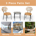 3 Pieces Of Luxury Outdoor Wicker Furniture Patio Bistro Style Table And Chair Combination,Weather Resistant Pe Wicker Weave, Stainless Steel Fame, Suitable For Garden, Terrace,Backyard Casua No Black Natural Seats 2 2 Person Seating Group Steel