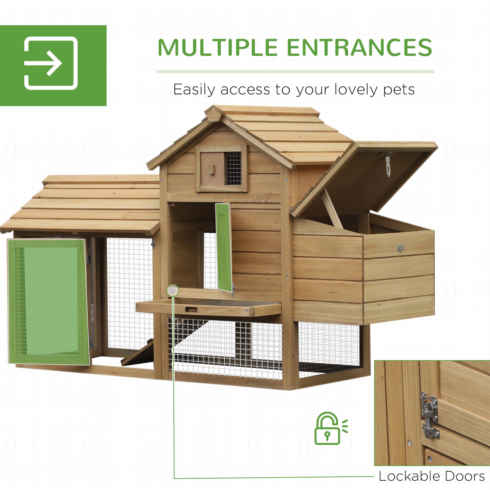 Pawhut 59" Small Wooden Chicken Coop Hen House Poultry Cage For Outdoor Backyard With 2 Doors, Nesting Box And Removable Tray, Natural Wood Natural Wood