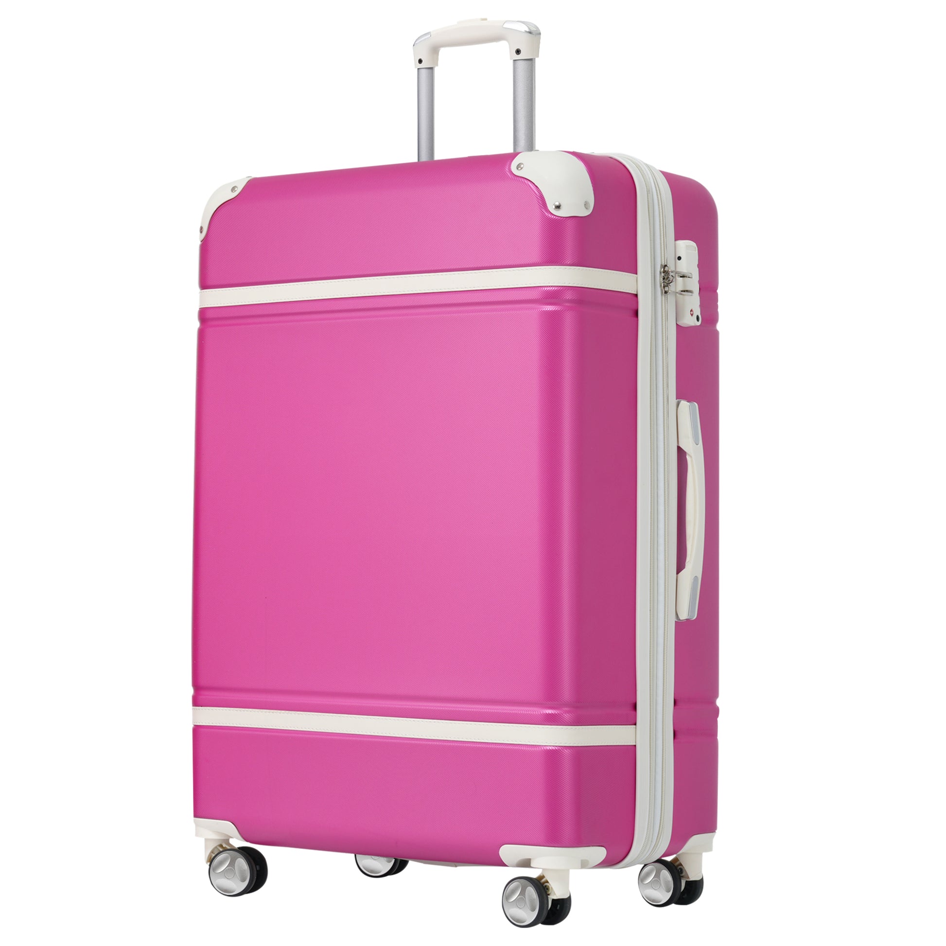 Hardshell Luggage Sets With Bags Lightweight Suitcase Double Spinner Wheels With Tsa Lock ,Single Vintage Luggage 24 In,Pink Pink Abs