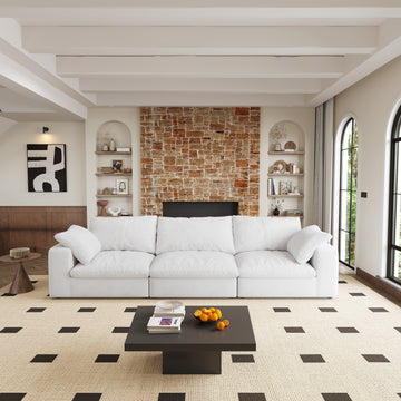 Oversized Cloud Modular Sectional Sofa,120" Down Filled Comfort 3Seater Sofa Couch For Living Room,Minimalist Wide Deep Seat Couches For Office Apartment 3Seaters Natural White Medium Soft Foam 3 Seat