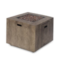 Outdoor Patio Gas Burning Fire Pit 50, 000 Btu Tank Inside, Square, Iron Wood Pattern, Brown Wood Iron