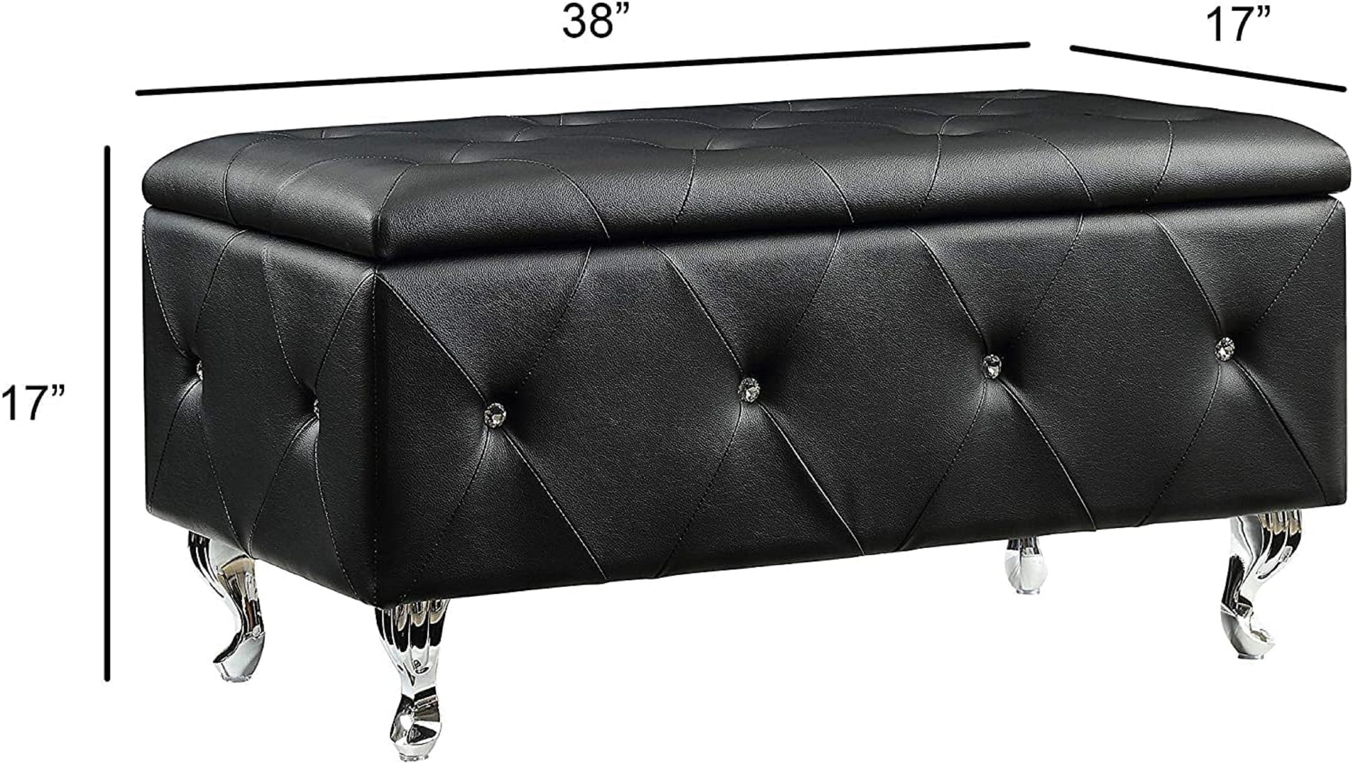 1Pc Glam 38 Inches Storage Ottoman Bench For Upholstered Tufted Black Faux Leather Organizer Bedroom Living Room Entryway Hallway Tufted Black Faux Leather Primary Living Space Solid Black Glam,Modern Foam Faux Leather