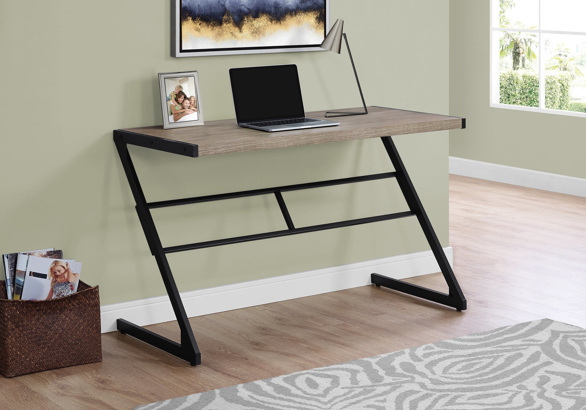 Computer Desk, Home Office, Laptop, 48"L, Work, Brown Laminate, Black Metal, Contemporary, Modern Taupe Mdf