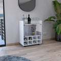 St Andrews Bar Cart With Built In 8 Bottle Rack, Double Glass Door Cabinet, And Aluminum Edged Top Surface White Primary Living Space Modern Particle Board Engineered Wood