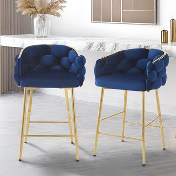 28'' Modern Counter Stools Set Of 2,Dark Blue Counter Stools With Iron Frame,Soft Back And Cushion,Footrest,Suitable For Kitchen Bedroom Dining Room. Iron Dark Blue Kitchen Sponge Modern Set Of 2