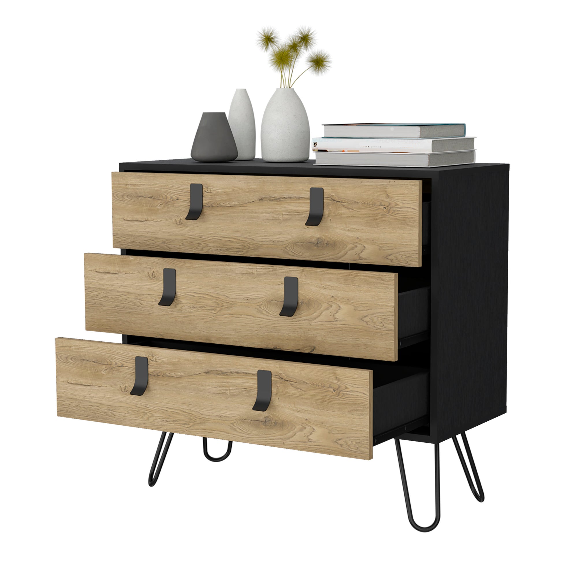 Kimball Hairpin Legs Dresser With 3 Drawers And Modern Design Multicolor Bedroom Contemporary,Modern Pine Melamine Engineered Wood