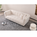 Wks13 Mid Century Modern Style: Simple White Sofa, Small Square Design, Velvet Fabric Texture Smooth, Retro Fashion, Solid Wood Feet, 2 People Design White Retro Fabric 2 Seat