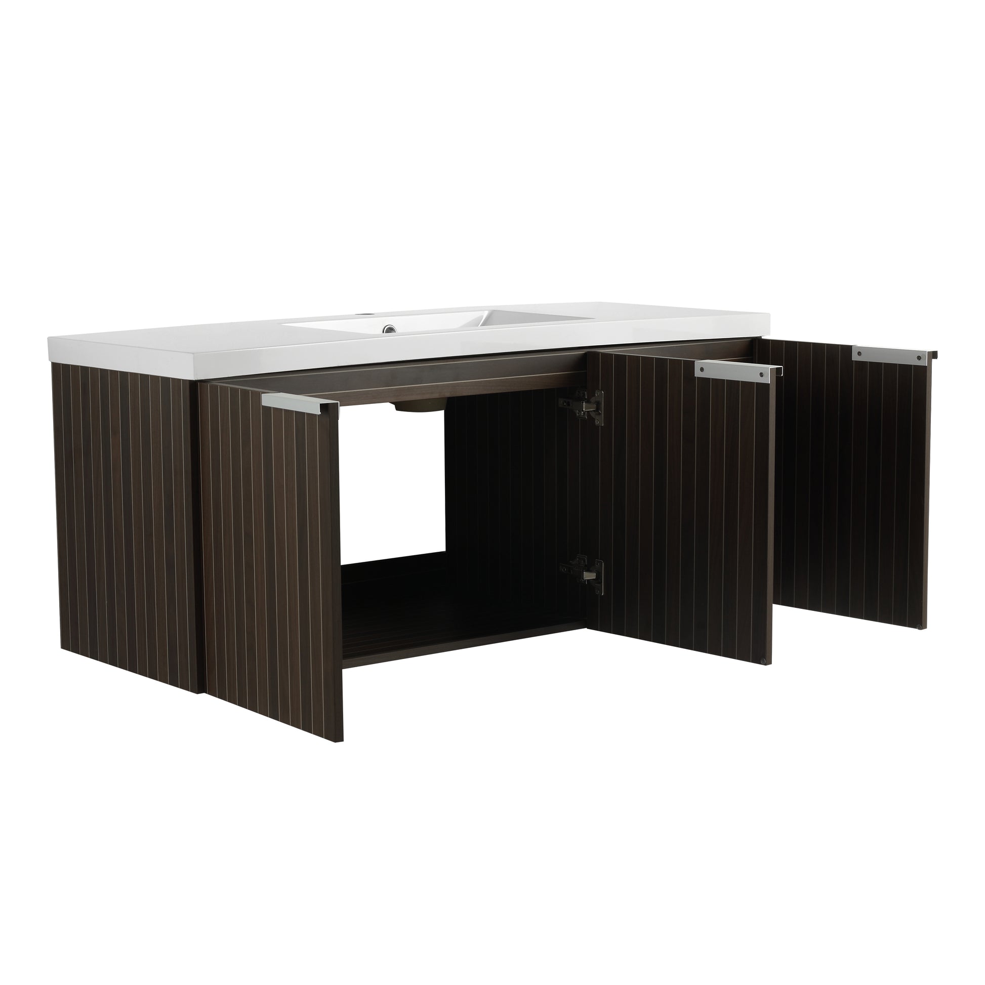 48 Inch Bathroom Cabinet With Resin Sink,Soft Close Doors,Float Mounting Design Silver Brown Stripe Bathroom Modern Plywood Plywood