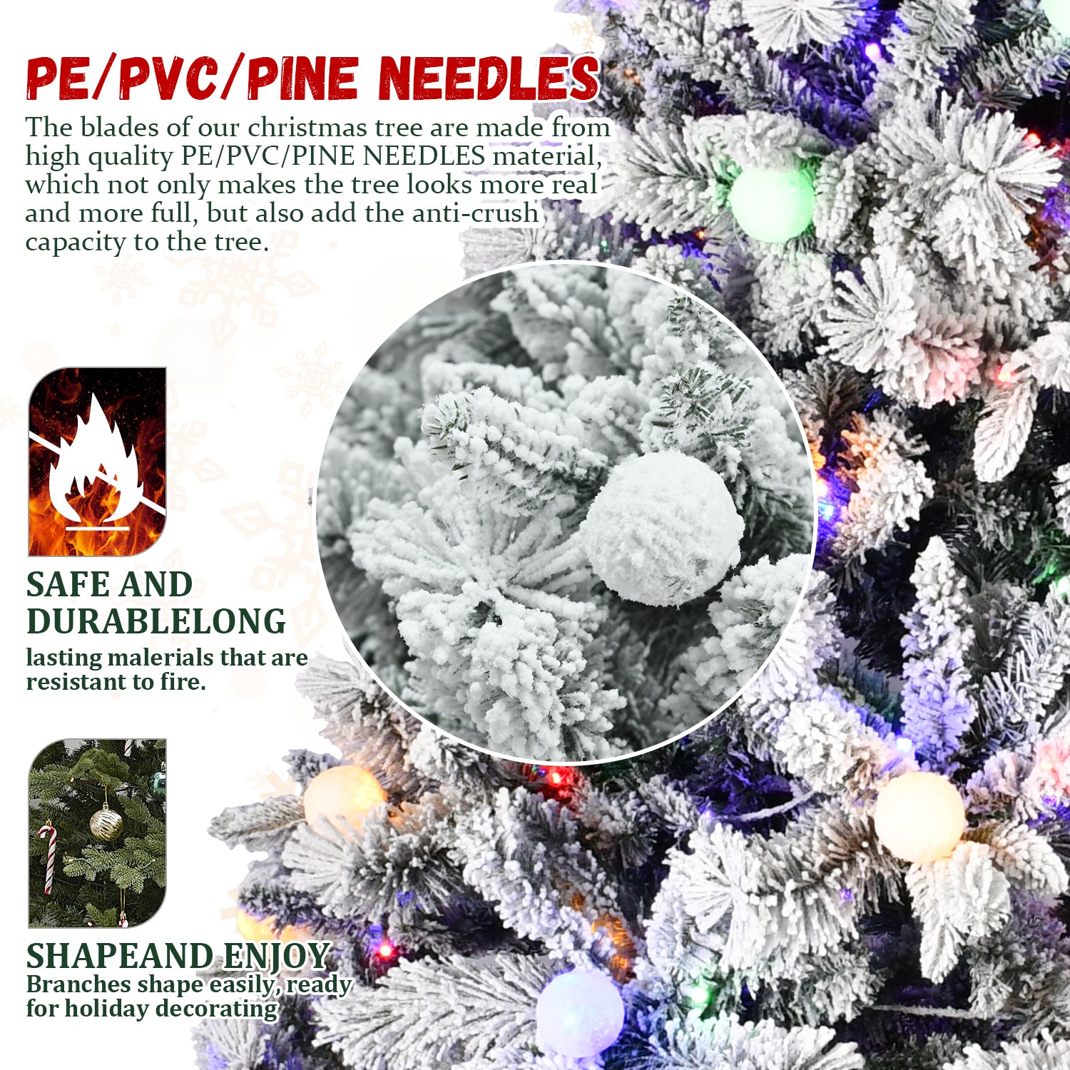 7.5Ft Pe Pvc Pine Mixed Christmas Tree With Colorful Warm Light 10 Function Led, Memory Wire & Easy Power Technology Green,White Polyethylene