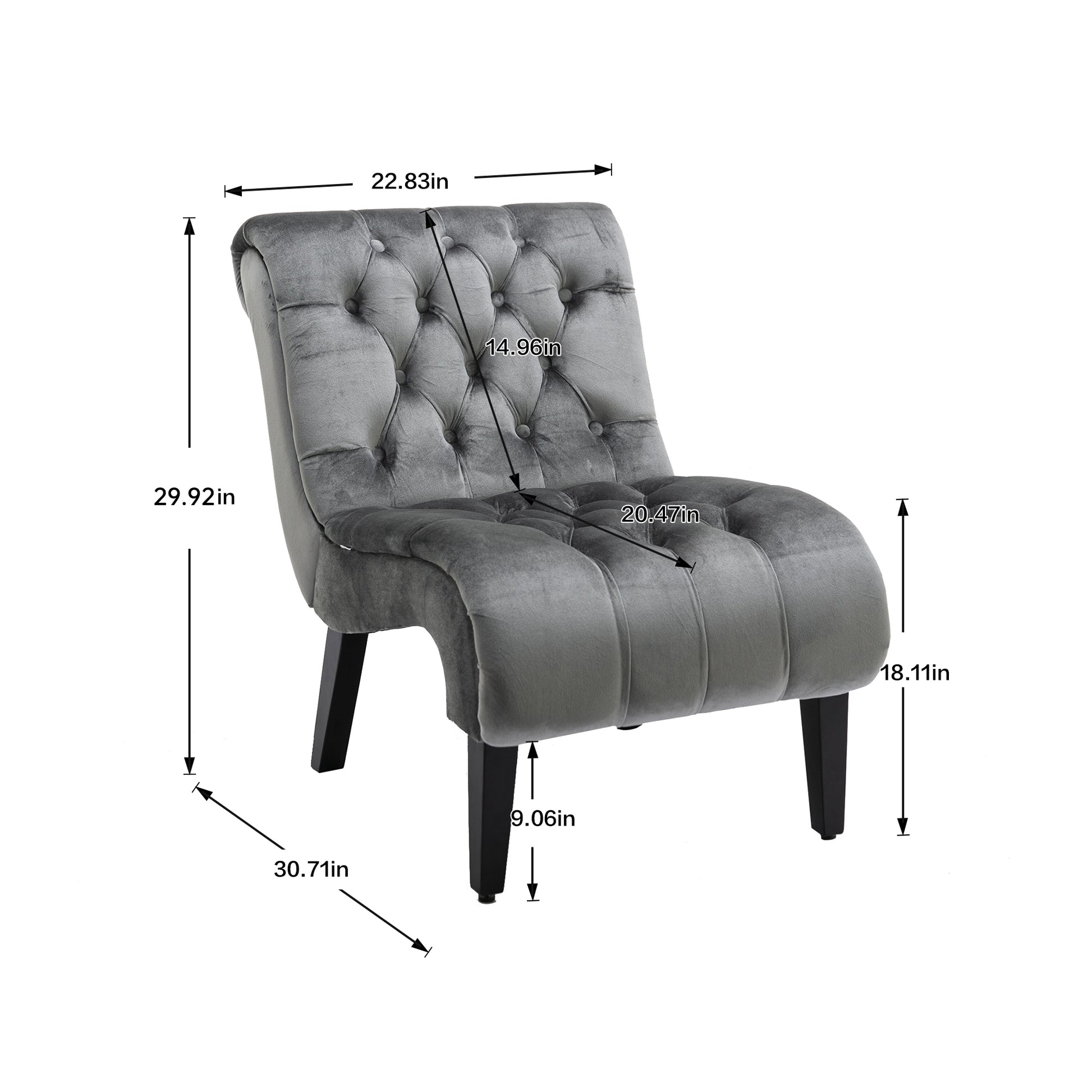 Coolmore Modern Velvet Armless Accent Living Room Chair Leisure Chair,Upholstered Fabric Button Comfortable Chair With Wooden Legs For Bedroom, Living Room, Office Silver Velvet Silver Foam Velvet