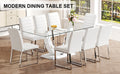 Table And Chair Set, Large Modern Rectangular Glass Table, Can Accommodate 6 8 People, Equipped With A 0.39 Inch Tempered Glass Tabletop And Mdf Table Legs.Paired With Comfortable And Soft Chairs.