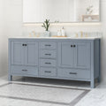 73'' Bathroom Vanity With Marble Top & Double Ceramic Sinks, 4 Doors, 6 Drawers, Grey Grey Plywood