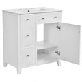 30 Inch Bathroom Vanity Cabinet With Ceramic Basin, Double Layer Drawer, Deep Drawer And Adjustable Shelf White Bathroom Solid Wood Mdf